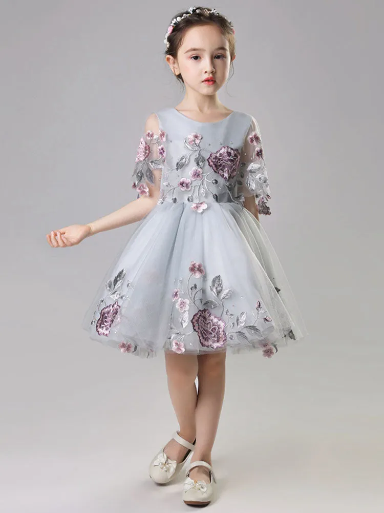 Girls' Evening Gown Fluffy Gauze Walkshow Performence Dress Flower Girl Wedding Dress