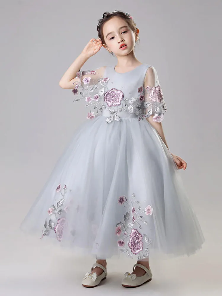 Girls' Evening Gown Fluffy Gauze Walkshow Performence Dress Flower Girl Wedding Dress