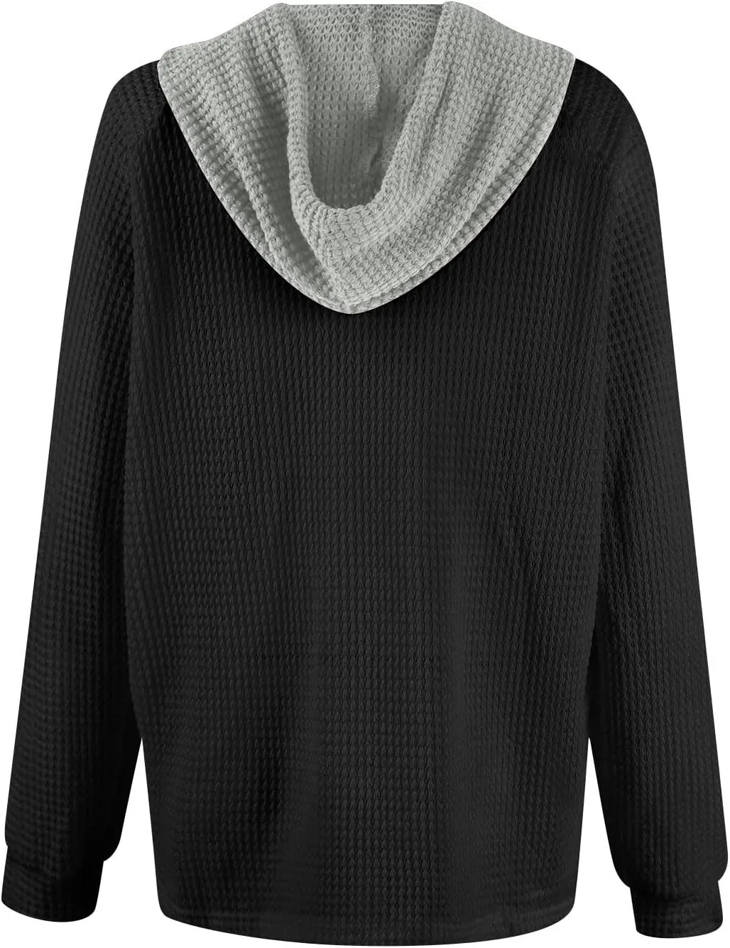 GOFULY Hoodies For Women Trendy Button Henley V-Neck Sweatshirt Waffle Drawstring Hoodie Fall Solid Long Sleeve Pullover