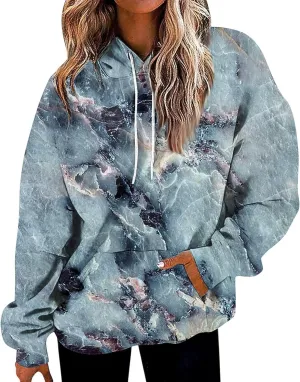 GOFULY Women Sweatshirt Fall Marble Print Hoodies Lightweight Winter Sweatshirt Long Sleeve Drawstring Pullover With Pocket