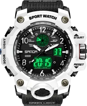 Gosasa Military Style Digital Analog Watch, Large Face 2.2", 50m Water Resistant, Dual Time Zone, Alarm, LED Backlight, Stopwatch, PU Strap