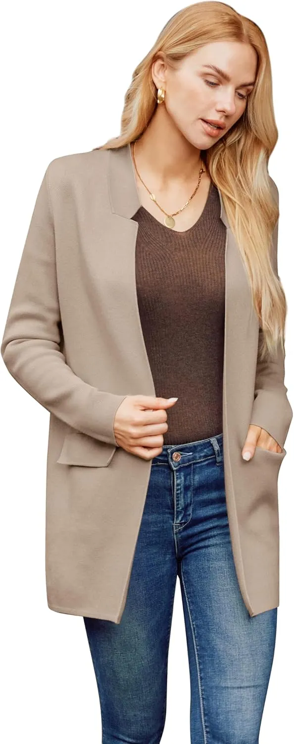 GRACE KARIN Women's 2025 Long Sleeve Knit Cardigan Coat Open Front Notch Collar Sweater Blazer Coatigan Jackets