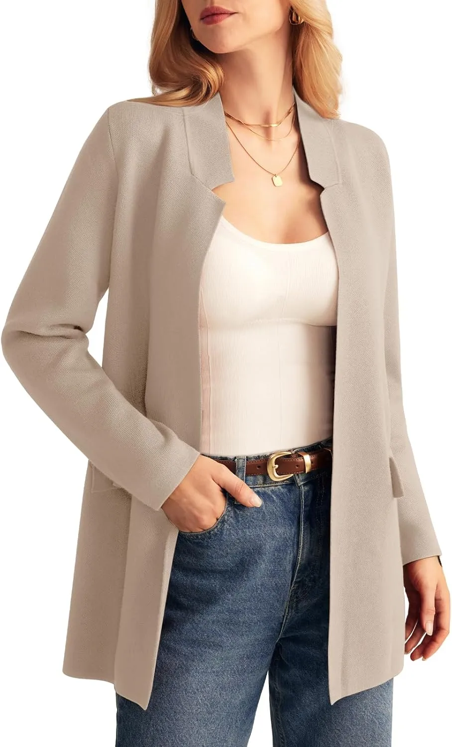 GRACE KARIN Women's 2025 Long Sleeve Knit Cardigan Coat Open Front Notch Collar Sweater Blazer Coatigan Jackets