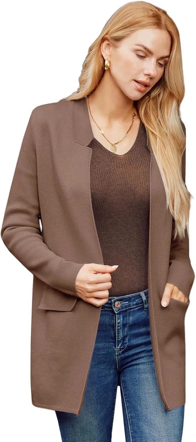 GRACE KARIN Women's 2025 Long Sleeve Knit Cardigan Coat Open Front Notch Collar Sweater Blazer Coatigan Jackets