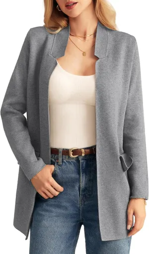 GRACE KARIN Women's 2025 Long Sleeve Knit Cardigan Coat Open Front Notch Collar Sweater Blazer Coatigan Jackets