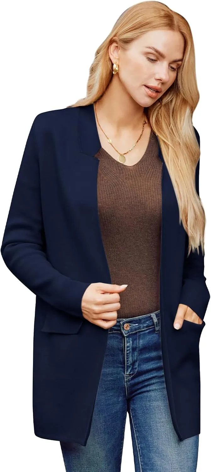GRACE KARIN Women's 2025 Long Sleeve Knit Cardigan Coat Open Front Notch Collar Sweater Blazer Coatigan Jackets