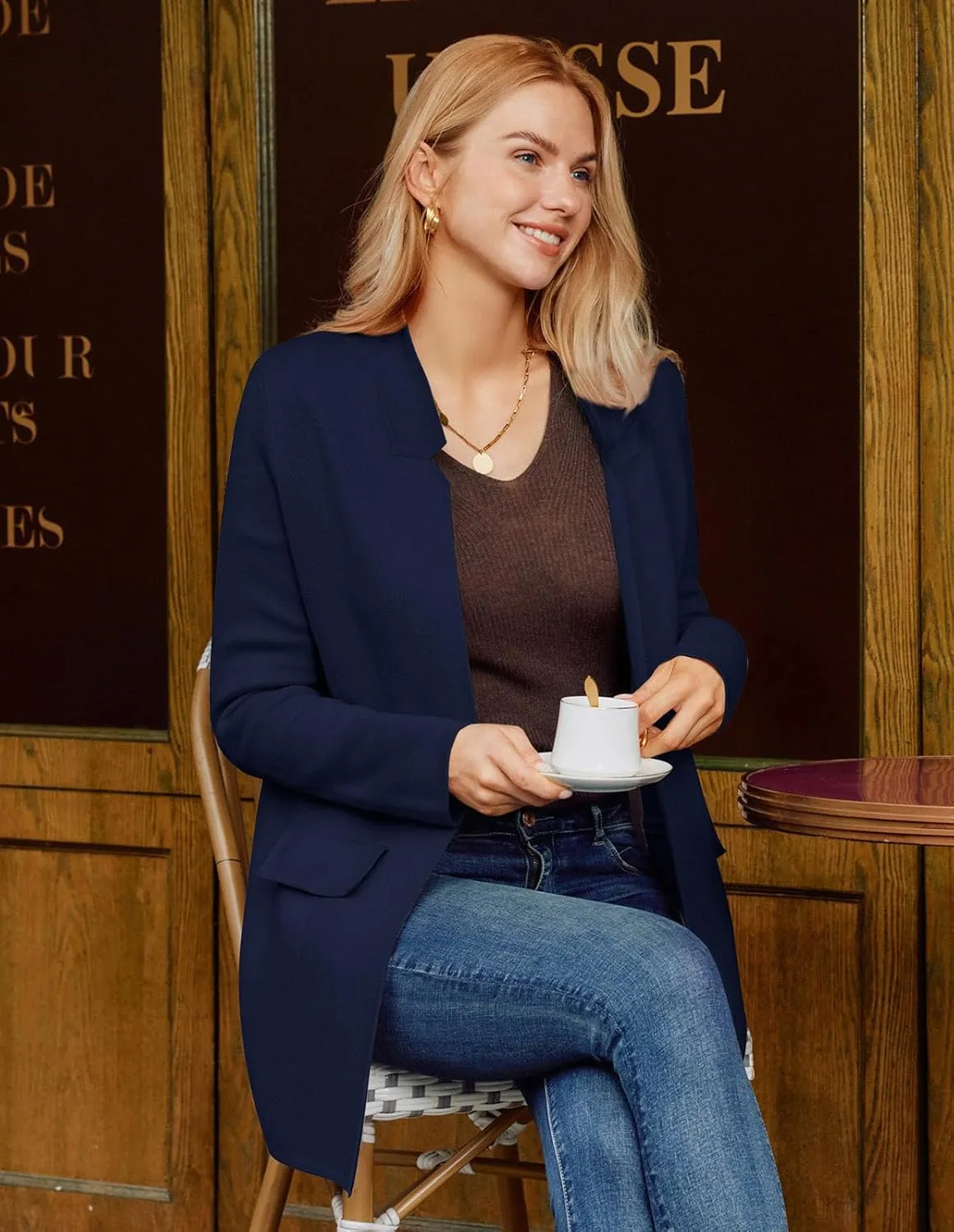 GRACE KARIN Women's 2025 Long Sleeve Knit Cardigan Coat Open Front Notch Collar Sweater Blazer Coatigan Jackets