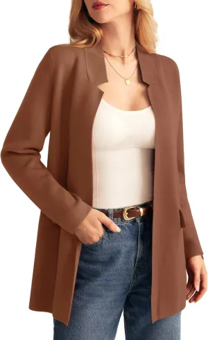 GRACE KARIN Women's 2025 Long Sleeve Knit Cardigan Coat Open Front Notch Collar Sweater Blazer Coatigan Jackets