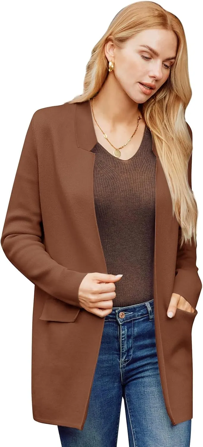 GRACE KARIN Women's 2025 Long Sleeve Knit Cardigan Coat Open Front Notch Collar Sweater Blazer Coatigan Jackets
