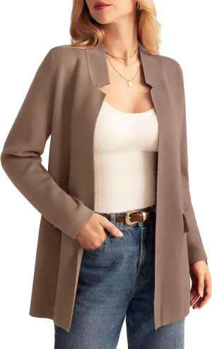 GRACE KARIN Women's 2025 Long Sleeve Knit Cardigan Coat Open Front Notch Collar Sweater Blazer Coatigan Jackets