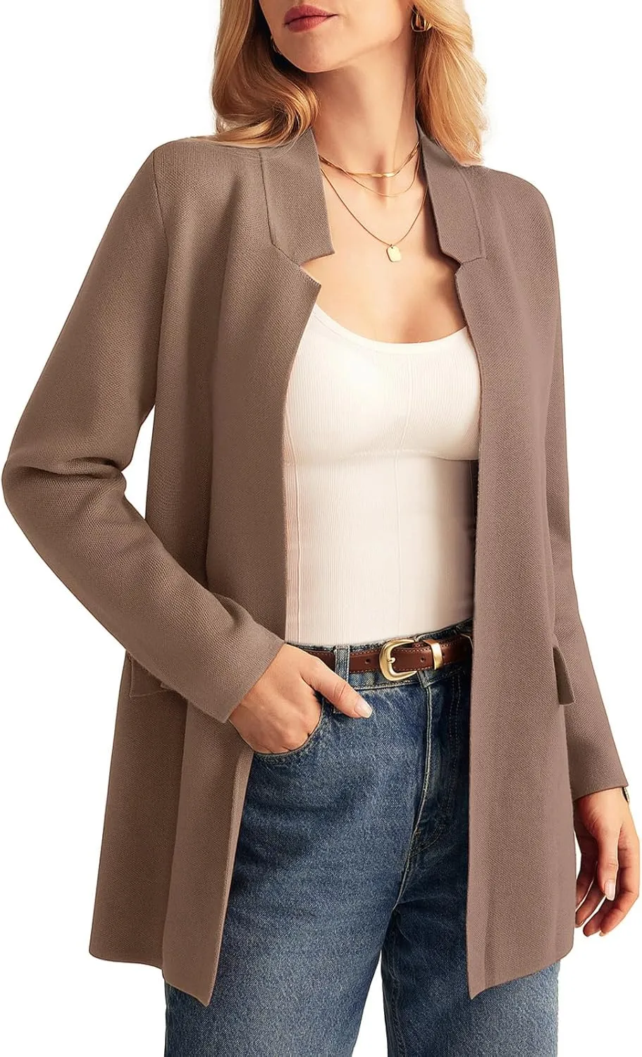 GRACE KARIN Women's 2025 Long Sleeve Knit Cardigan Coat Open Front Notch Collar Sweater Blazer Coatigan Jackets