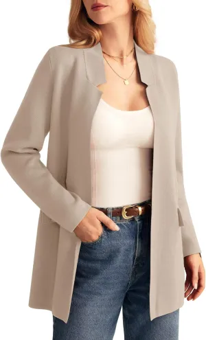 GRACE KARIN Women's 2025 Long Sleeve Knit Cardigan Coat Open Front Notch Collar Sweater Blazer Coatigan Jackets