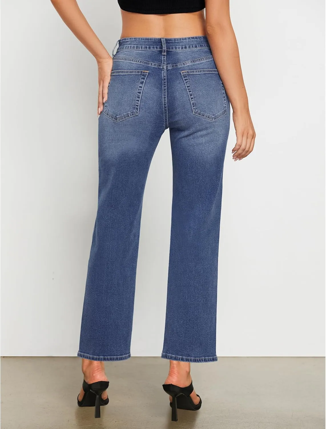 GRAPENT Straight Leg Jeans for Women High Waisted Trendy Ankle Length Forward Seams Stretchy Denim Pants Baggy Jeans