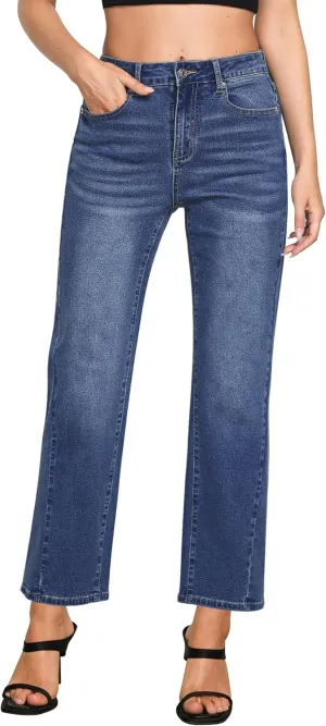 GRAPENT Straight Leg Jeans for Women High Waisted Trendy Ankle Length Forward Seams Stretchy Denim Pants Baggy Jeans
