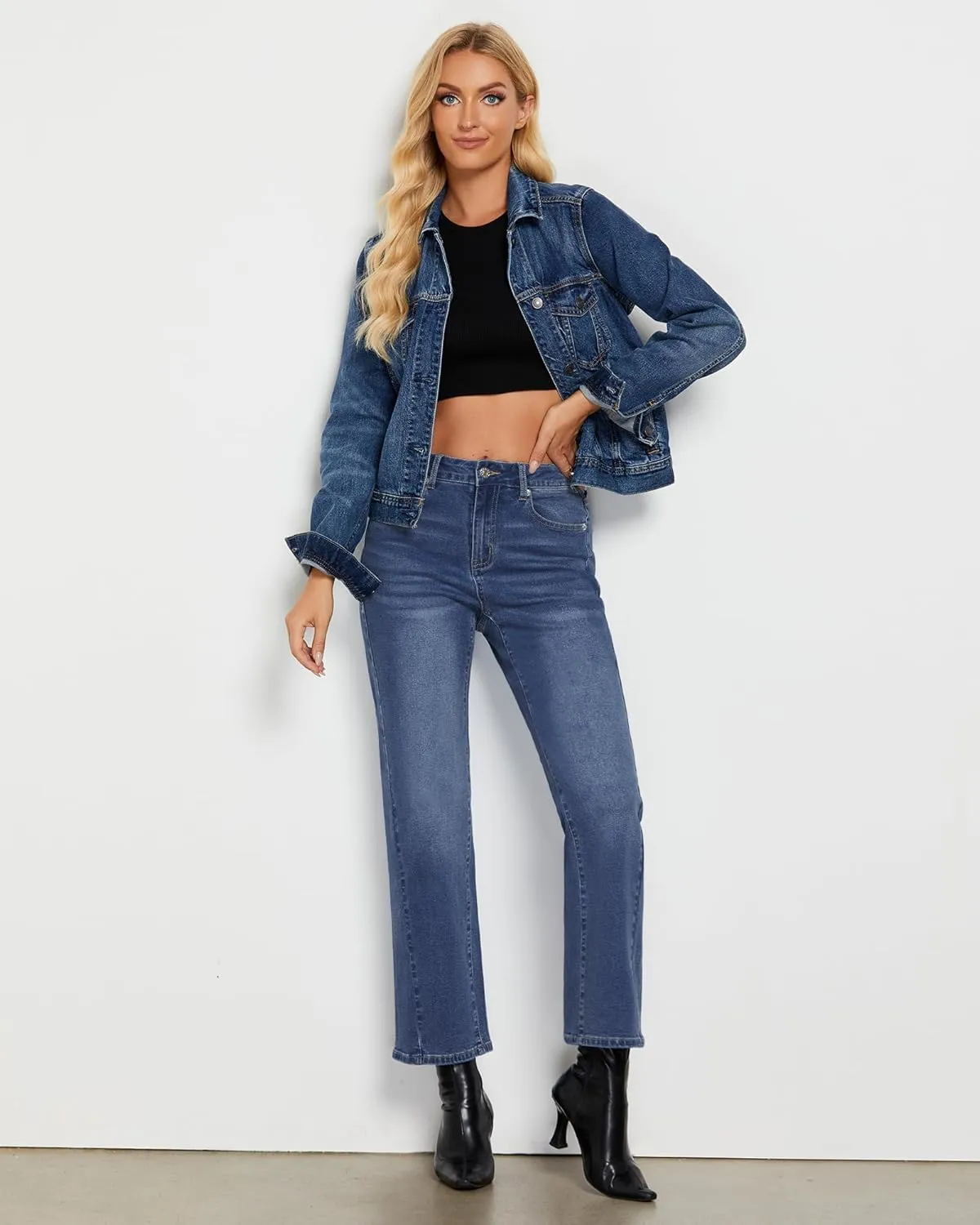 GRAPENT Straight Leg Jeans for Women High Waisted Trendy Ankle Length Forward Seams Stretchy Denim Pants Baggy Jeans