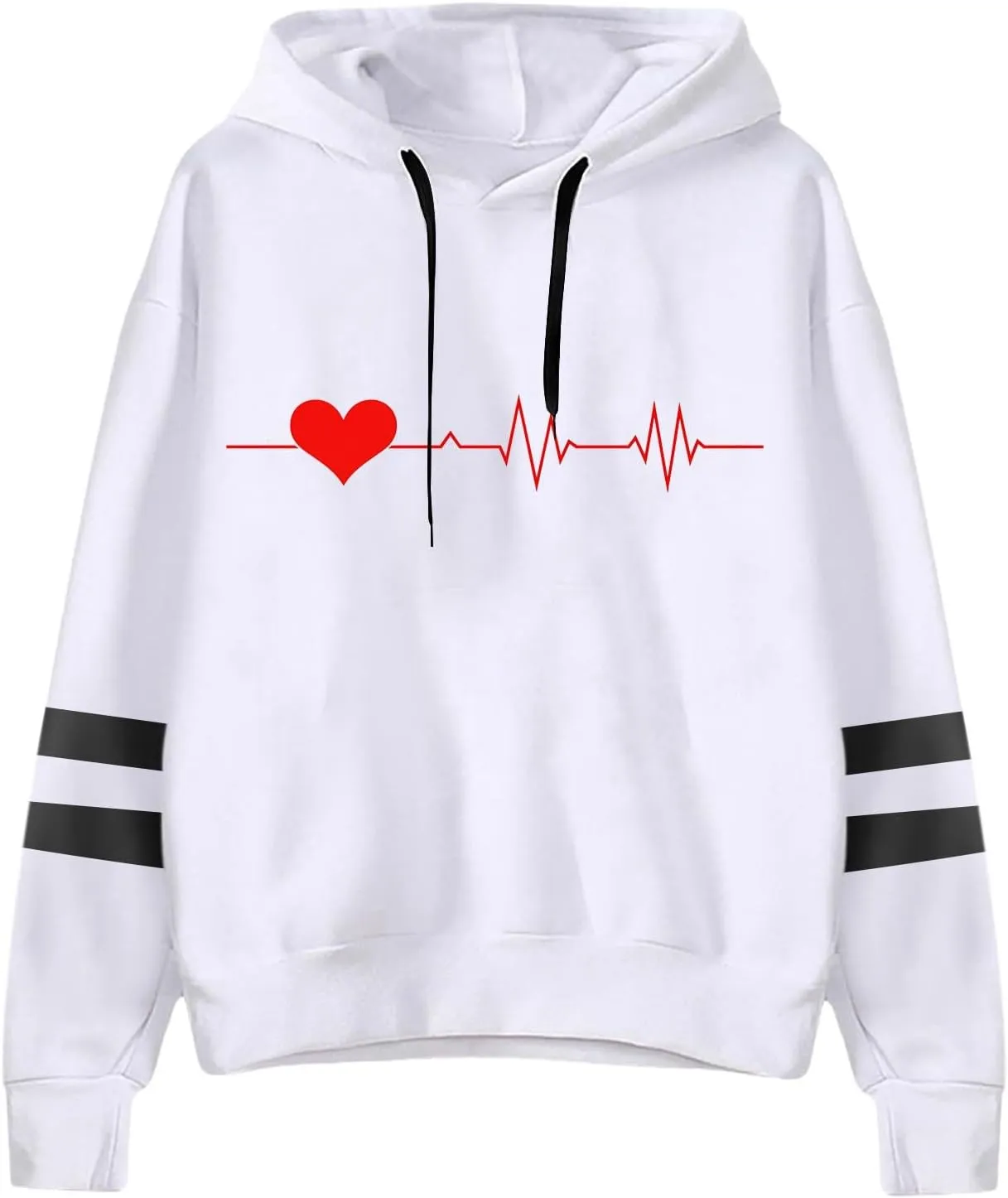 Graphic Hoodies for Women Cute Long Sleeve Valentines Heart Print Sweatshirts Comfy Hooded Pullover with Pockets