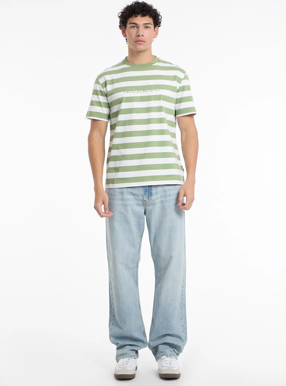 Guess Jeans Green Striped T-Shirt