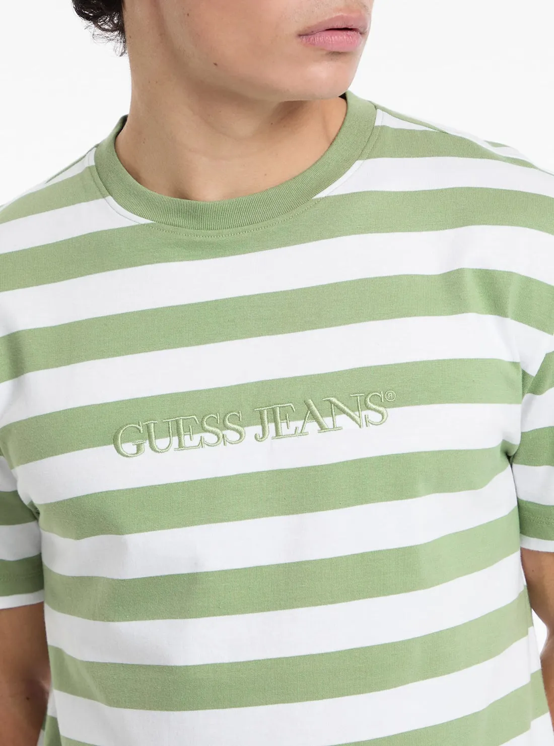 Guess Jeans Green Striped T-Shirt