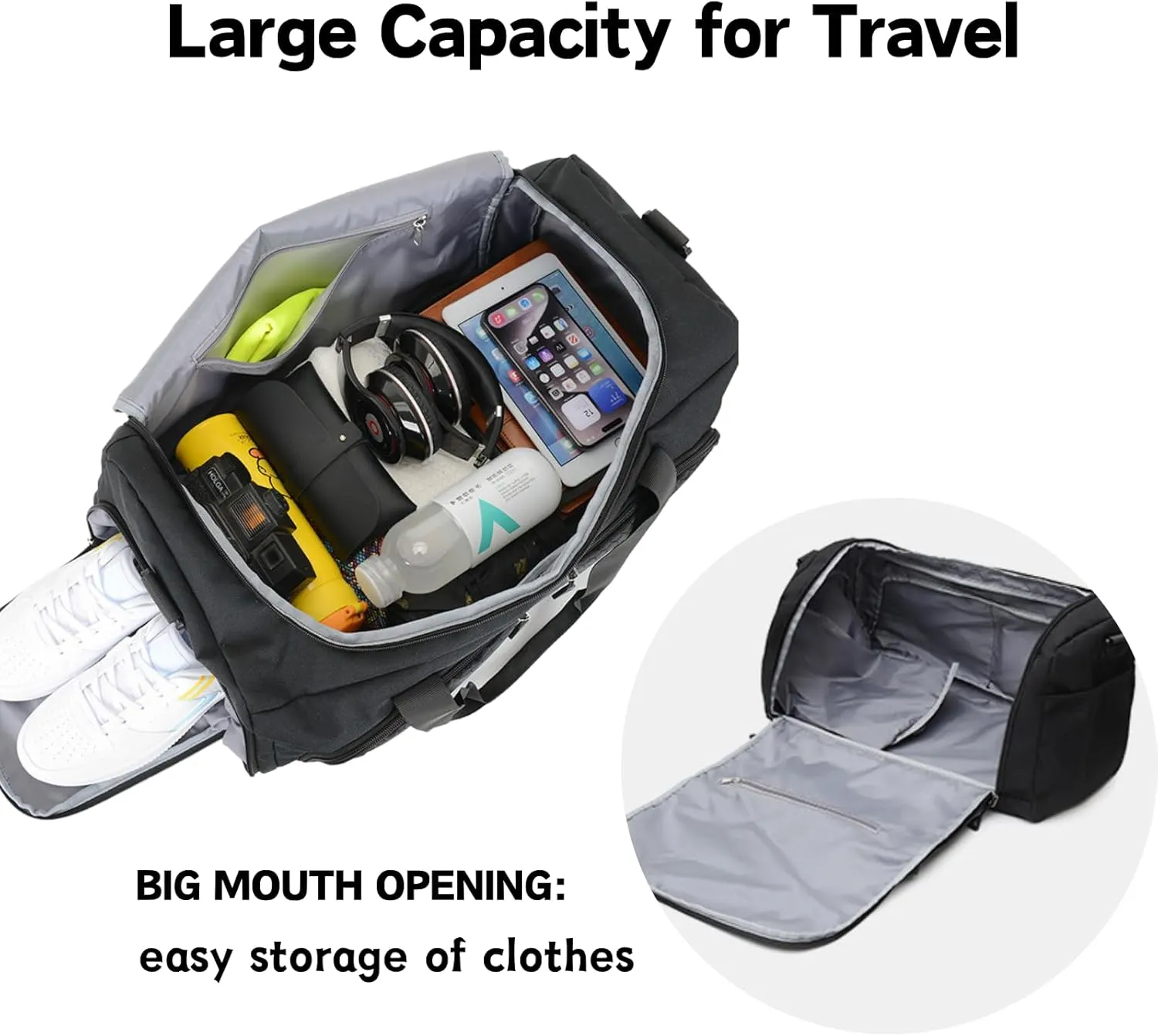 Gym Bag for Men Women, Small Sports Gym Bags with Wet Pocket & Shoes Compartment, Overnight Travel Duffle Bags, Carry on Weekender bag Waterproof for Fitness Workout Yoga - Grey