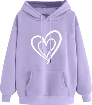 Heart Hoodies Women Graphic Sweatshirts Long Sleeve Pullover Sweater Oversized Tops Trendy Valentine's Day Outfits
