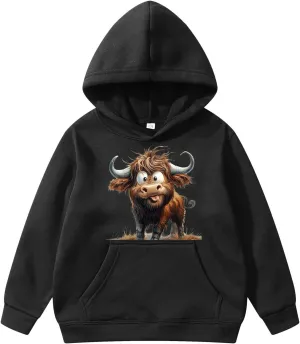 High Land Cow Girls Oversized Hoodie Shirts Dressy Casual Gradient Cute Hooded Pullover Tops Loose Kid Preppy Clothes