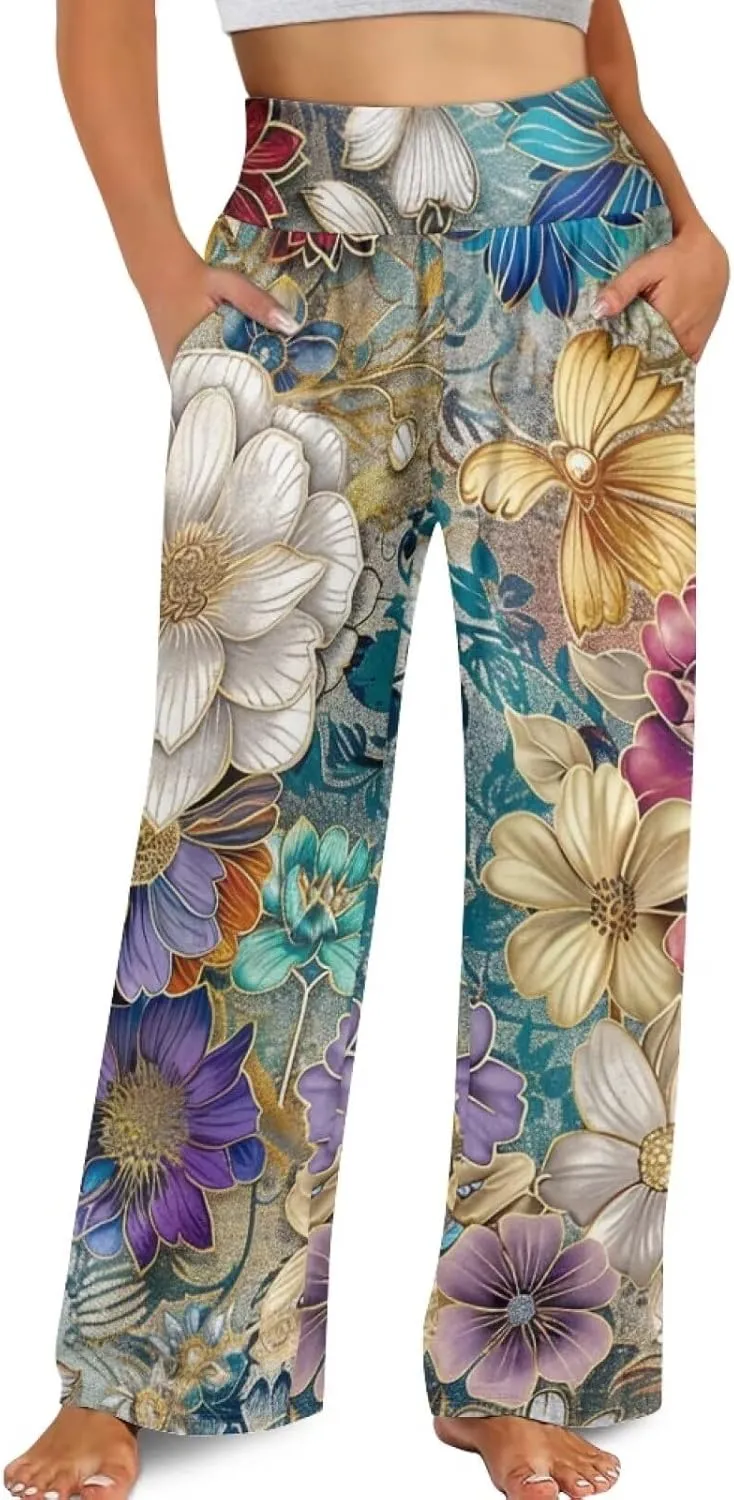 High Waisted Palazzo Pants for Women Wide Leg Lounge Pants with Pockets