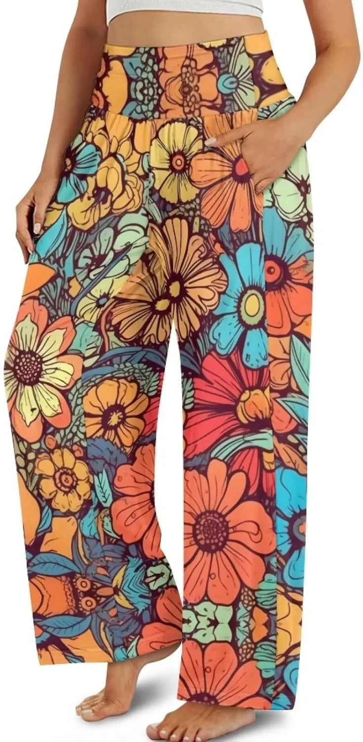 High Waisted Palazzo Pants for Women Wide Leg Lounge Pants with Pockets