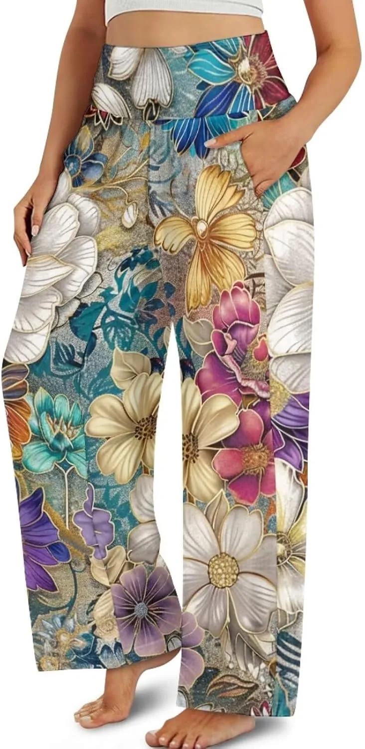 High Waisted Palazzo Pants for Women Wide Leg Lounge Pants with Pockets