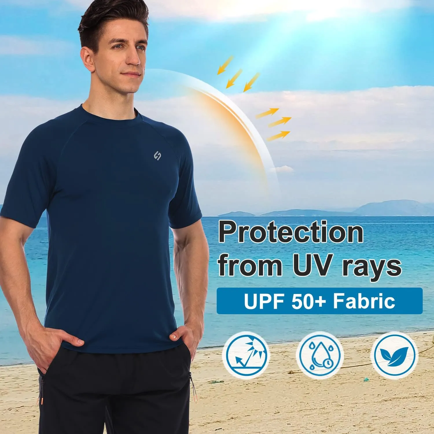 HODOSPORTS Men's Swim Shirt Quick Dry Short Sleeve UPF 50  Rash Guard Sun Protection