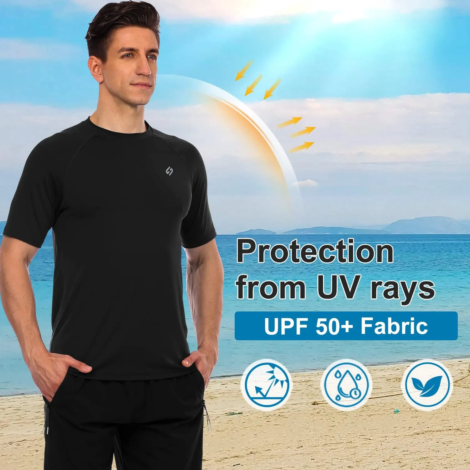HODOSPORTS Men's Swim Shirt Quick Dry Short Sleeve UPF 50  Rash Guard Sun Protection