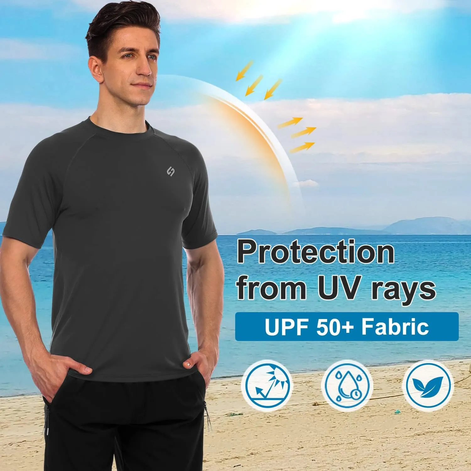 HODOSPORTS Men's Swim Shirt Quick Dry Short Sleeve UPF 50  Rash Guard Sun Protection