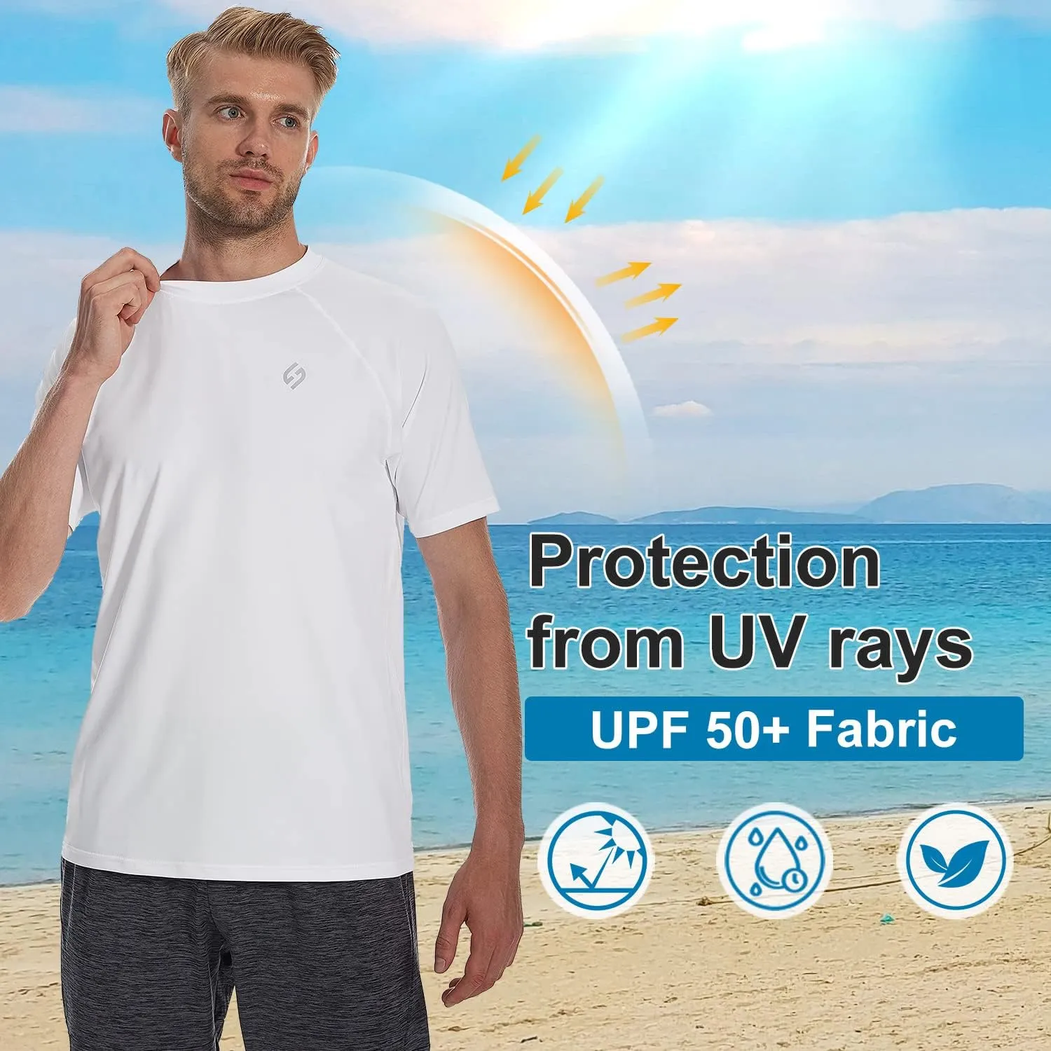 HODOSPORTS Men's Swim Shirt Quick Dry Short Sleeve UPF 50  Rash Guard Sun Protection