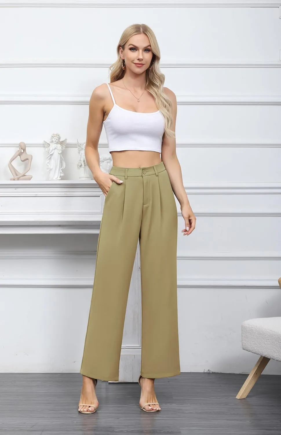 Hody Lovy Women Business Dress Pants Casual Slacks High Waisted Work Pants Wide Leg Palazzo Trousers