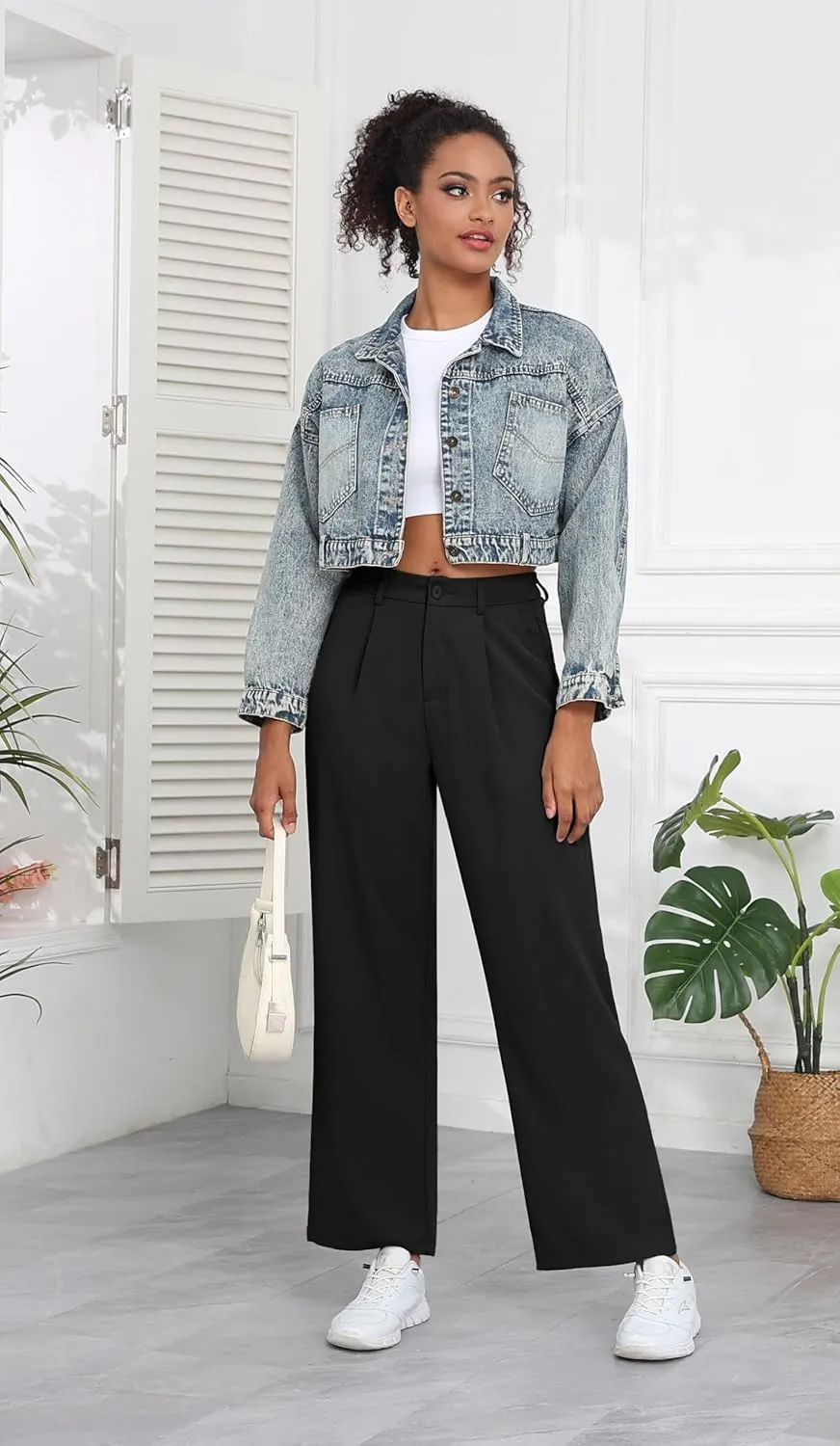 Hody Lovy Women Business Dress Pants Casual Slacks High Waisted Work Pants Wide Leg Palazzo Trousers