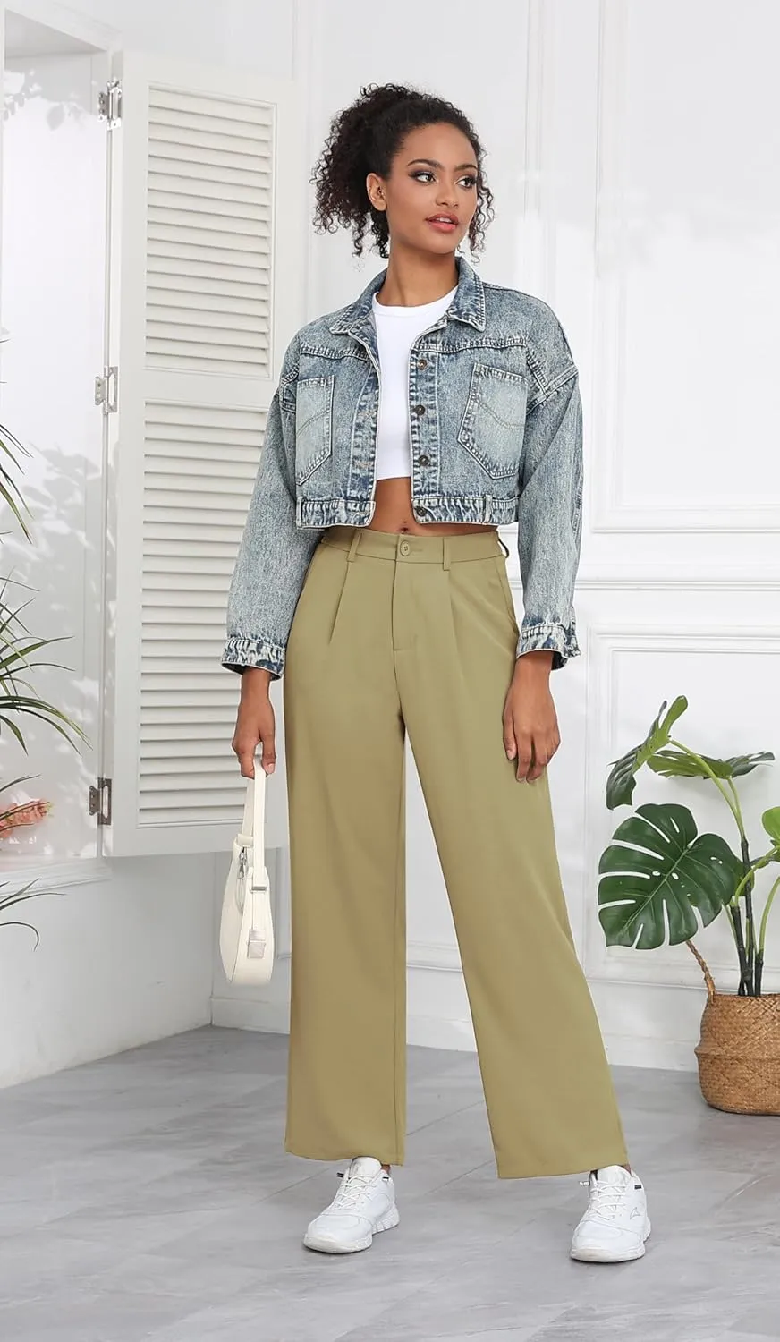 Hody Lovy Women Business Dress Pants Casual Slacks High Waisted Work Pants Wide Leg Palazzo Trousers