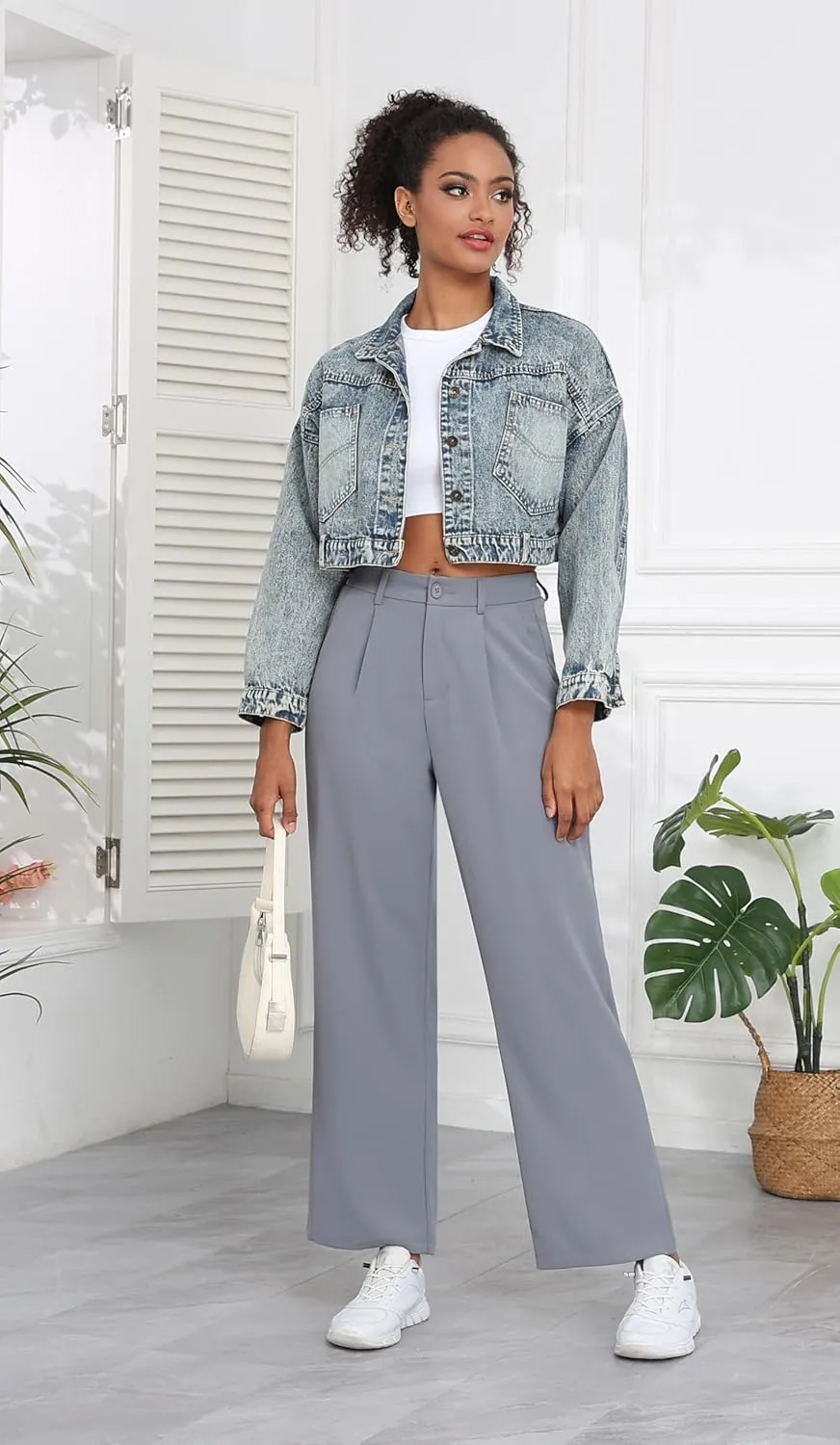 Hody Lovy Women Business Dress Pants Casual Slacks High Waisted Work Pants Wide Leg Palazzo Trousers