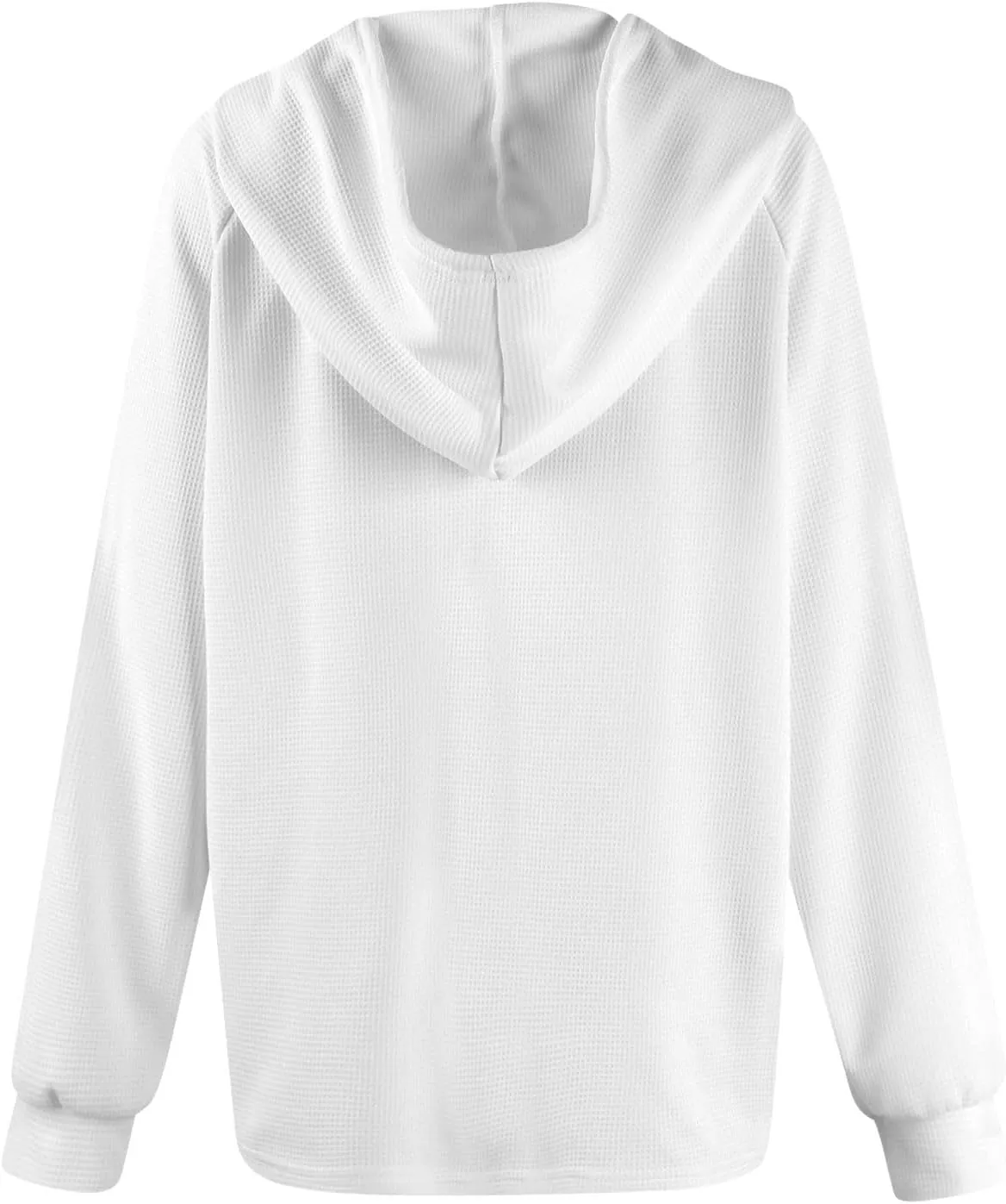 Hoodies for Women Waffle Knit Drawstring Button V Neck Pullover Sweatshirts Fall Sweaters Loose Fit Long Sleeve Tops