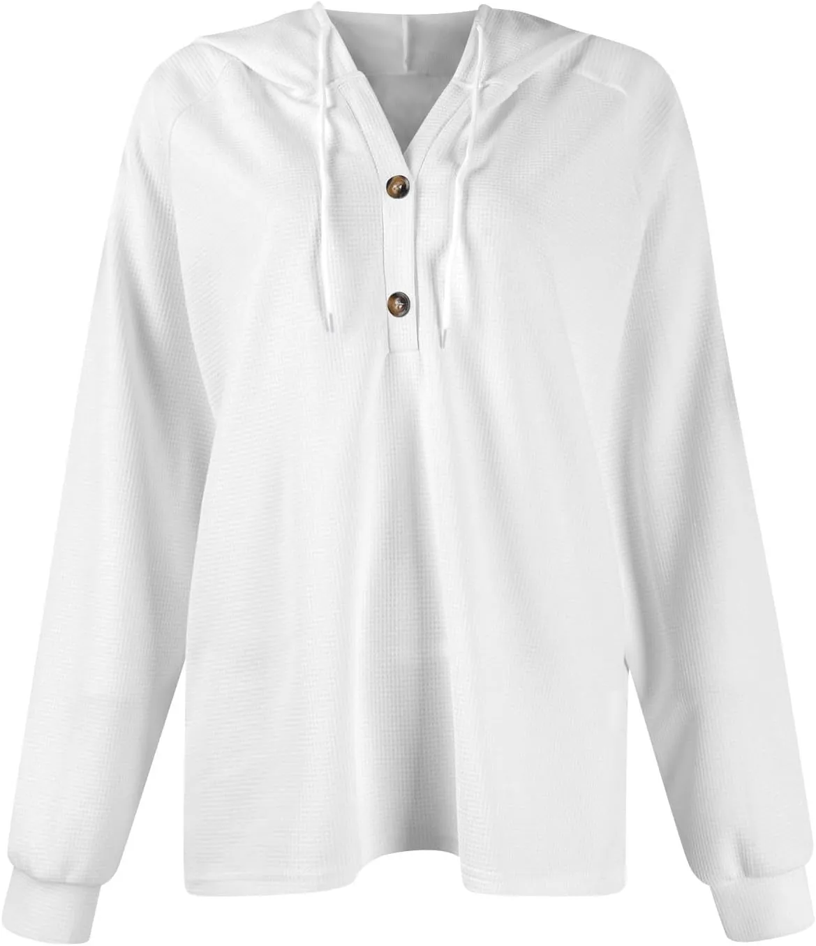 Hoodies for Women Waffle Knit Drawstring Button V Neck Pullover Sweatshirts Fall Sweaters Loose Fit Long Sleeve Tops