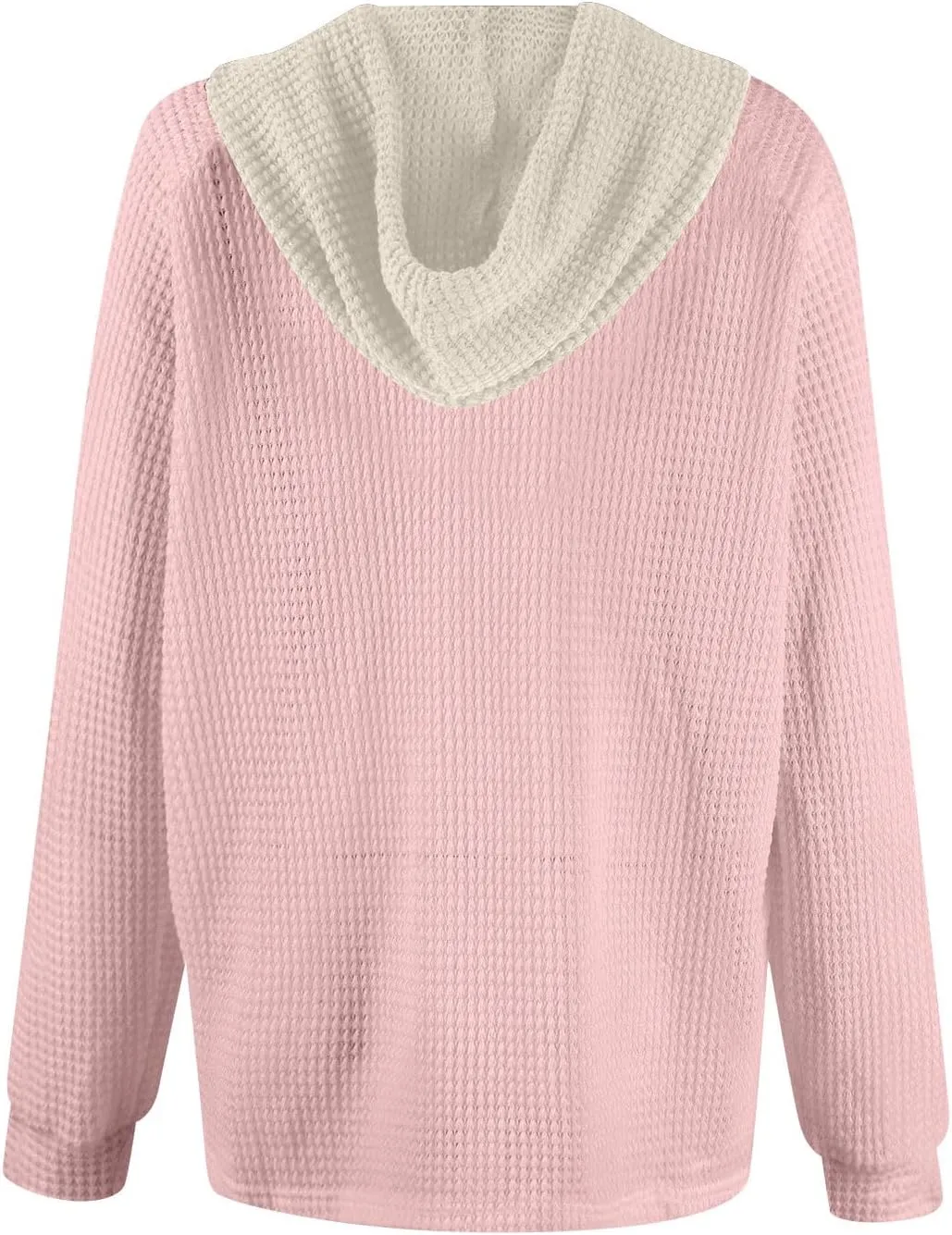 Hoodies for Women Waffle Knit Long Sleeve Drawstring Button V Neck Casual Pullover Sweatshirt Hooded Sweaters Tops