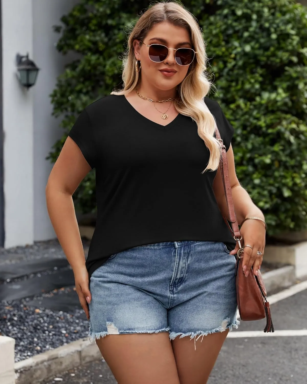 Huukeay 3 Pack Womens Plus Size V Neck T Shirts, Cap Sleeve Summer Casual Tops Loose Fit Tees 2025 Trendy Shirts