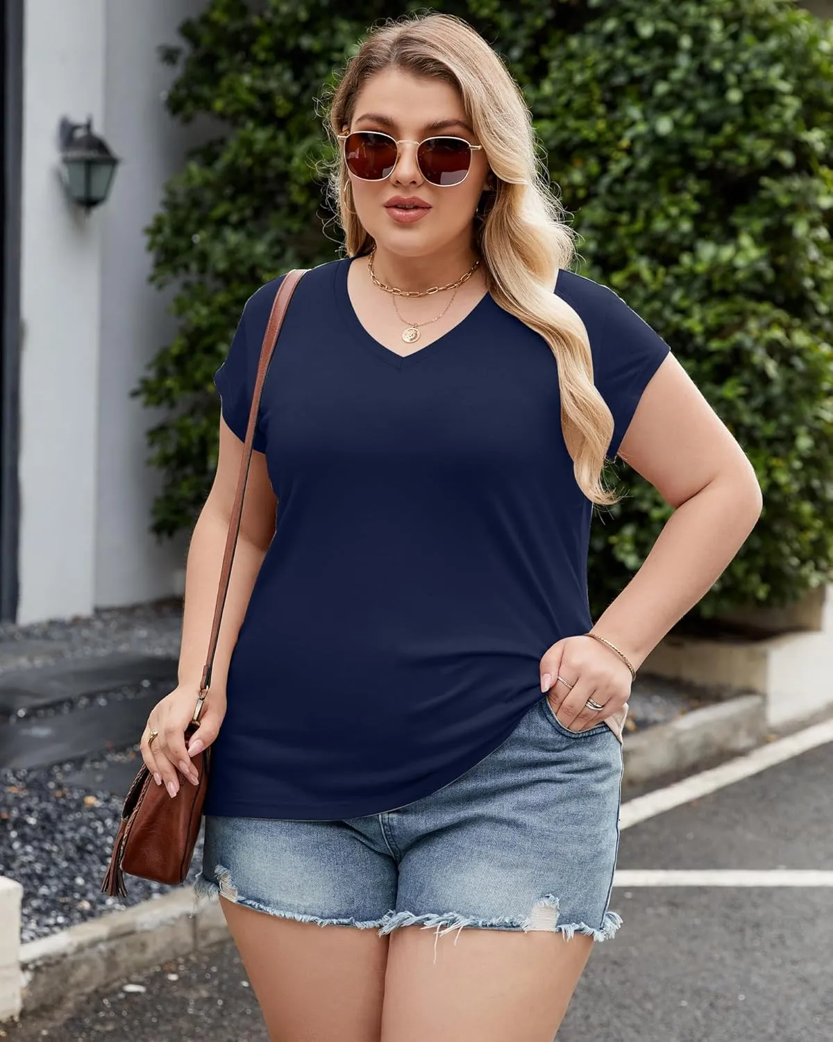 Huukeay 3 Pack Womens Plus Size V Neck T Shirts, Cap Sleeve Summer Casual Tops Loose Fit Tees 2025 Trendy Shirts