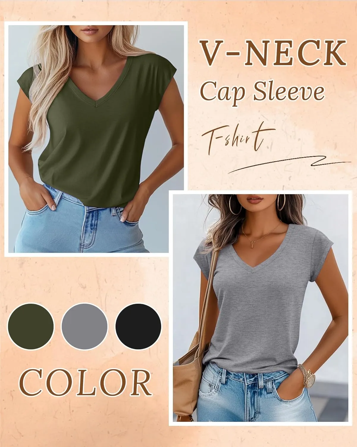 Huukeay 3 Pack Womens V Neck T Shirts, Cap Sleeve Summer Casual Tops Loose Fit Short Sleeve Tees 2025 Trendy Shirts