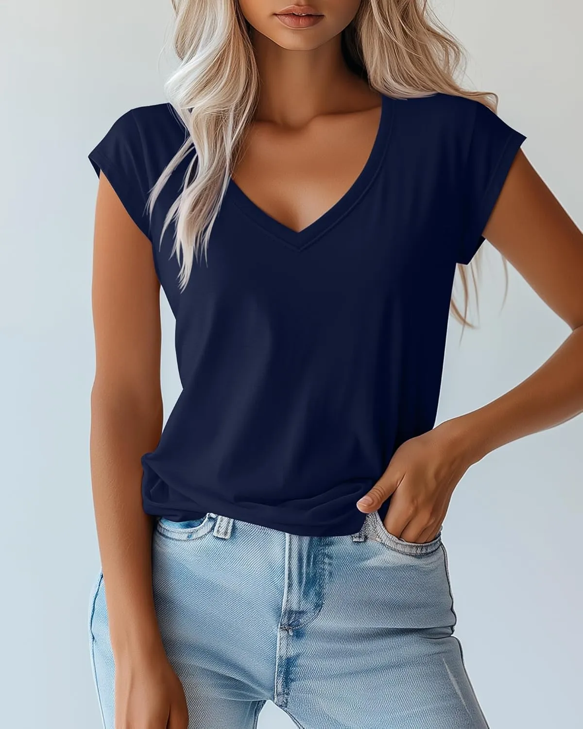 Huukeay 3 Pack Womens V Neck T Shirts, Cap Sleeve Summer Casual Tops Loose Fit Short Sleeve Tees 2025 Trendy Shirts