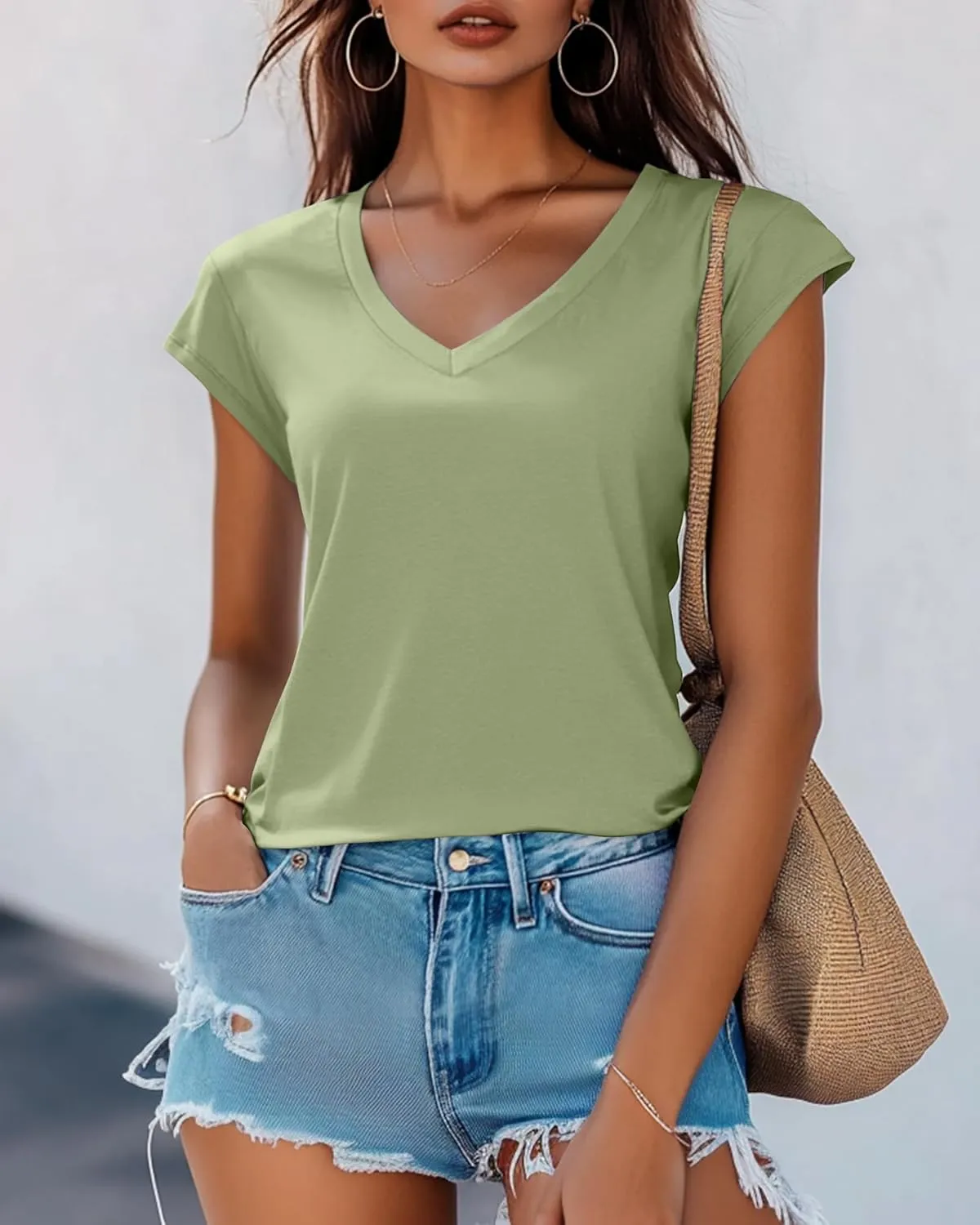 Huukeay 3 Pack Womens V Neck T Shirts, Cap Sleeve Summer Casual Tops Loose Fit Short Sleeve Tees 2025 Trendy Shirts