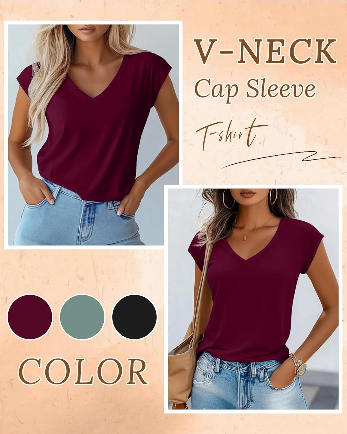 Huukeay 3 Pack Womens V Neck T Shirts, Cap Sleeve Summer Casual Tops Loose Fit Short Sleeve Tees 2025 Trendy Shirts