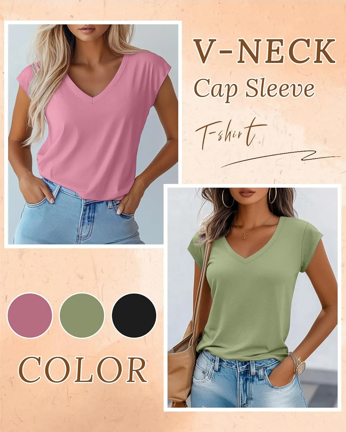Huukeay 3 Pack Womens V Neck T Shirts, Cap Sleeve Summer Casual Tops Loose Fit Short Sleeve Tees 2025 Trendy Shirts