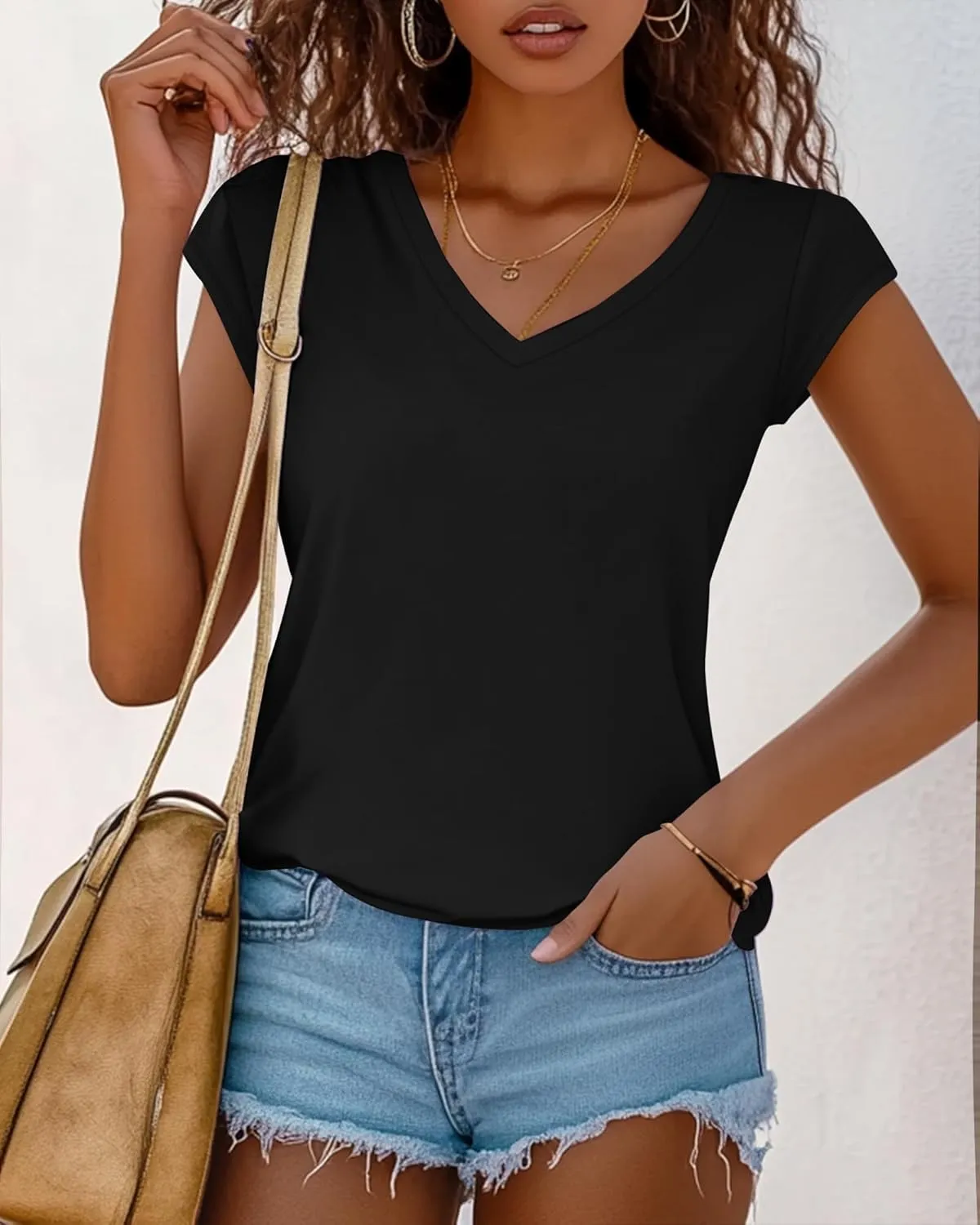 Huukeay 3 Pack Womens V Neck T Shirts, Cap Sleeve Summer Casual Tops Loose Fit Short Sleeve Tees 2025 Trendy Shirts