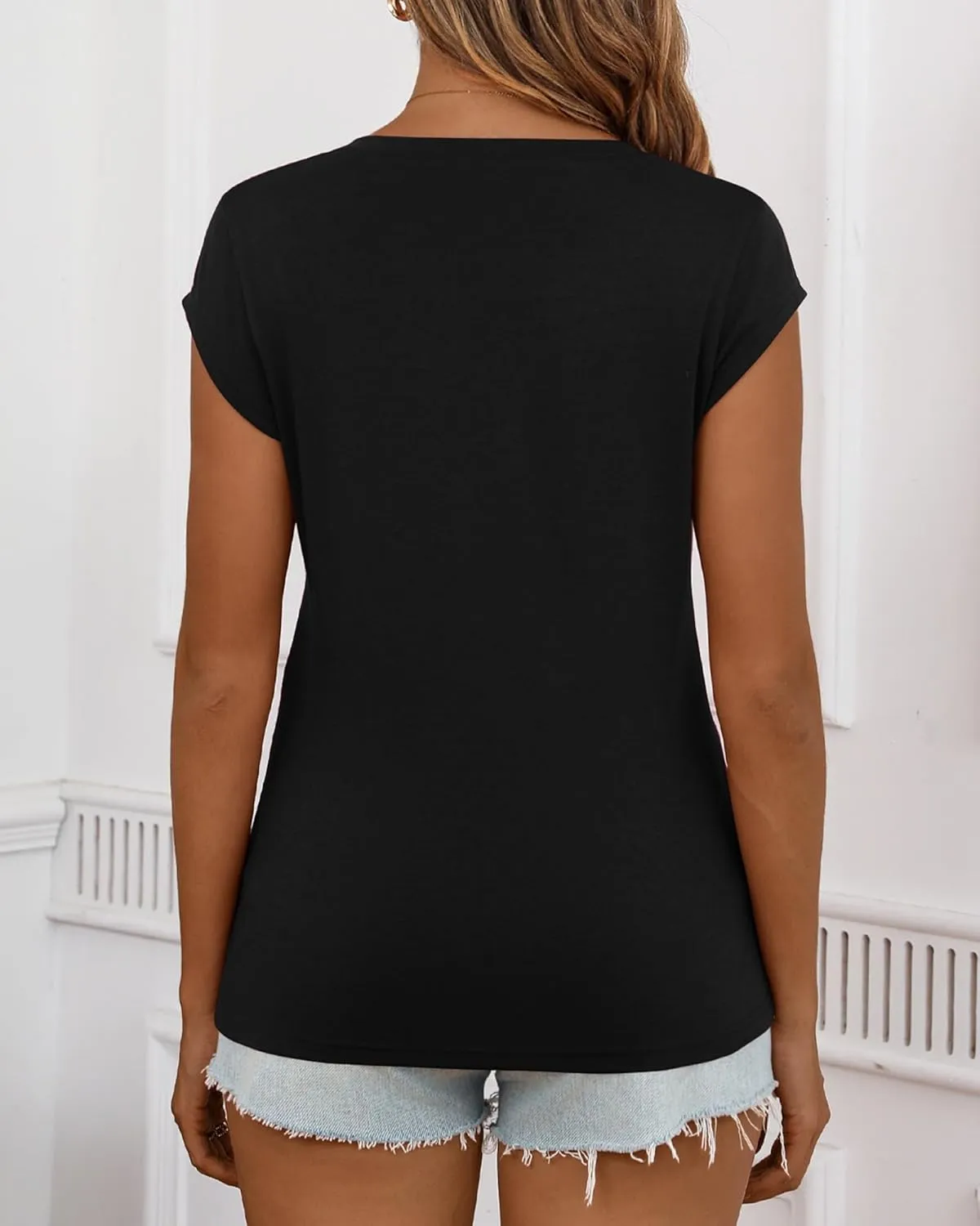 Huukeay 3 Pack Womens V Neck T Shirts, Cap Sleeve Summer Casual Tops Loose Fit Short Sleeve Tees 2025 Trendy Shirts
