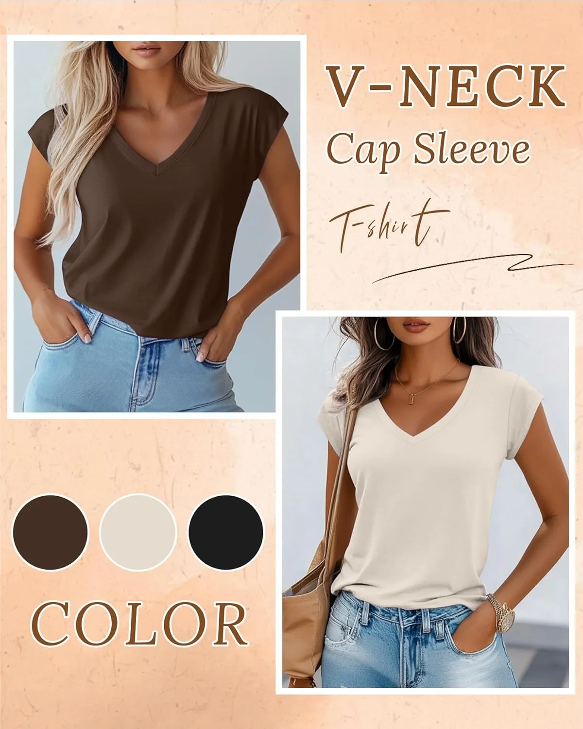 Huukeay 3 Pack Womens V Neck T Shirts, Cap Sleeve Summer Casual Tops Loose Fit Short Sleeve Tees 2025 Trendy Shirts