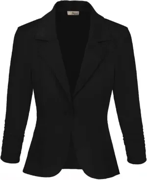 Hybrid & Company Women's Lightweight Casual Work Office Stretch Ponte Cardigan Blazer Jacket Made in USA